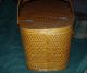 Antique Woven Wicker Picnic Basket Hinged Lid Folded Handles Primitives photo 3