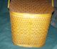 Antique Woven Wicker Picnic Basket Hinged Lid Folded Handles Primitives photo 4
