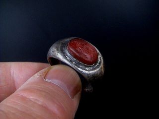 Marvelous Ancient Very Large Roman Silver Ring With Jupiter Intaglio,  100 - 400 Ad. photo