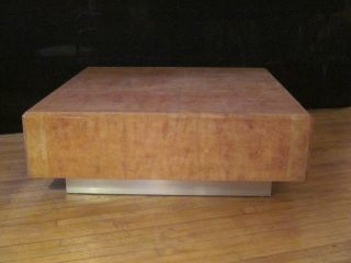 Large Karl Springer Attributed Parchment Coffee Table On Brushed Aluminum Base photo