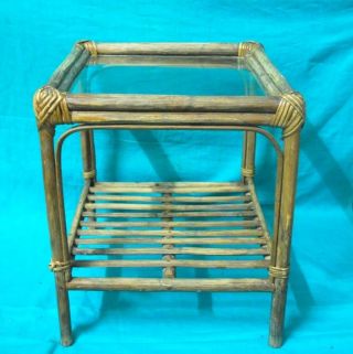 1900 ' S Antique Rare Rattan Bamboo Cane With Glass Top Hand Crafted Tea Table photo