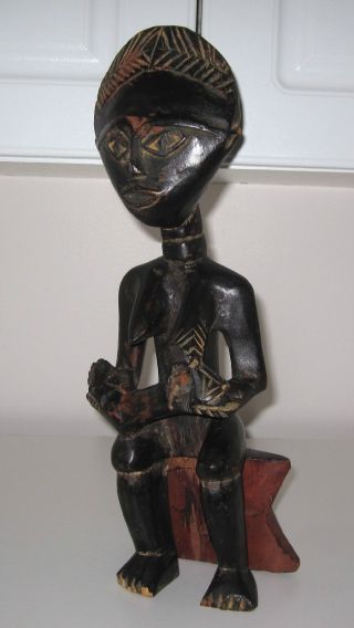 Vintage Ghana African Hand Carved Wooden Fertility Statue Mother Child 14 1/2 