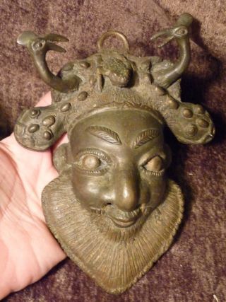 Old Vintage Antique Ashanti Bronze Brass Art African Mask Statue Face Man photo