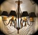 French Tole Bouillotte Chandelier 8 Lamp Light Wrought Iron Gold Tassel Chandeliers, Fixtures, Sconces photo 3