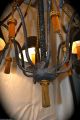 French Tole Bouillotte Chandelier 8 Lamp Light Wrought Iron Gold Tassel Chandeliers, Fixtures, Sconces photo 8