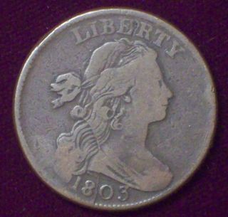 1803 Draped Bust Large Cent Vf Rare S - 261 Variety Die Break Authentic Coin photo