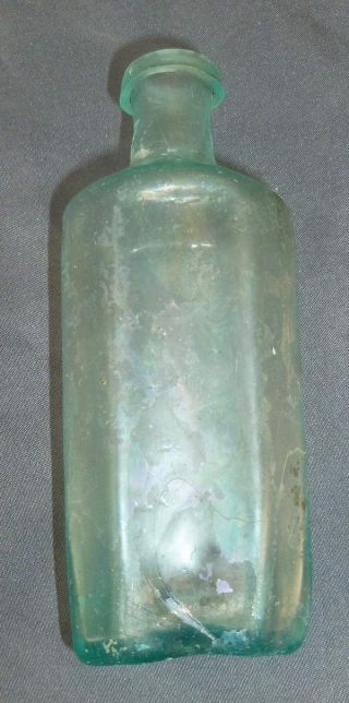Early Aqua Glass Concave Corner Open Pontil Medicine Bottle - 1840s - 1850s photo