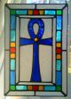 Egyptian Two Panels Ankh Scarab Turquoise Blue Stained Glass - Pewtermoonsilver Egyptian photo 1