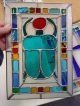 Egyptian Two Panels Ankh Scarab Turquoise Blue Stained Glass - Pewtermoonsilver Egyptian photo 3