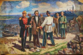 Russian Ukrainian Soviet Oil Painting Genre Historical 1950 Shevchenko Taras photo