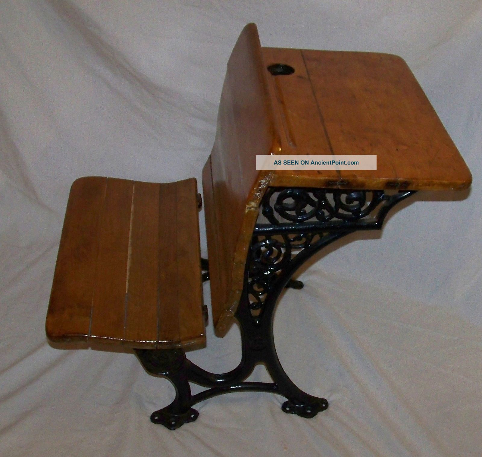 Antique School House Desk Pat 1894 Cast Iron & Wood Buffalo New York Ornate Vgc 1800-1899 photo