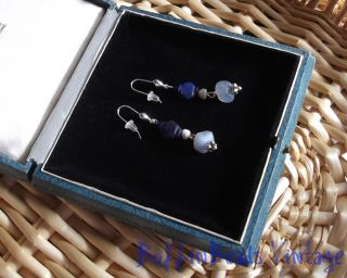 Roman Beads Earrings Blue Lace Agate Lapis Lazuli Glass & Stone.  925 Hearts photo