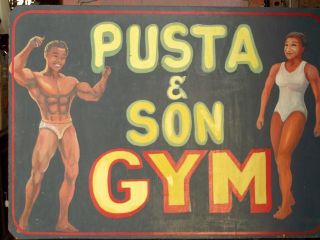 Black Memorabilia Pusta & Son Gym Wooden Sign Folk Art /americana photo