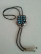 Old Pawn Impressive Silver,  Morenci Turquoise & Leather Bolo By Ted Castillo Native American photo 5