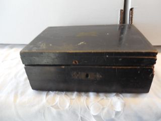Antique Black Victorian Box With Folk Art Details photo