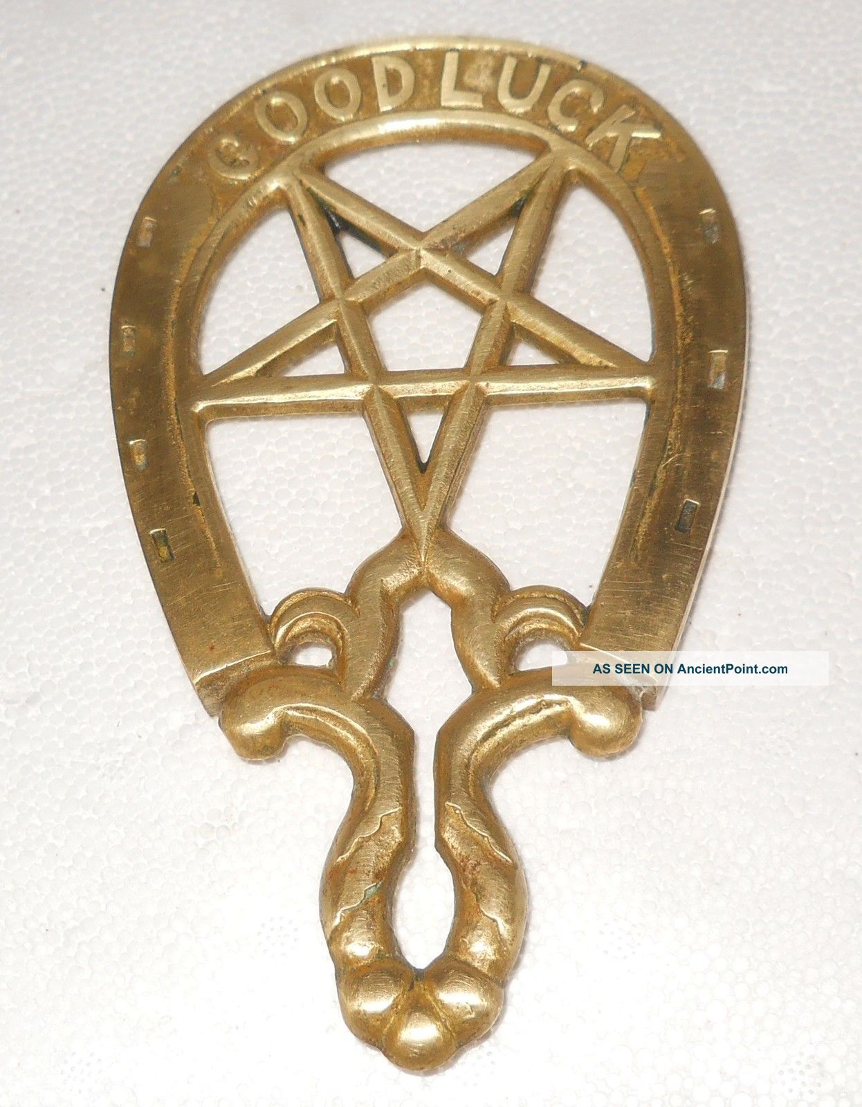 Virginia Metalcrafters 9 - 35 Brass Horseshoe Good Luck Pentagram Trivet Metalware photo