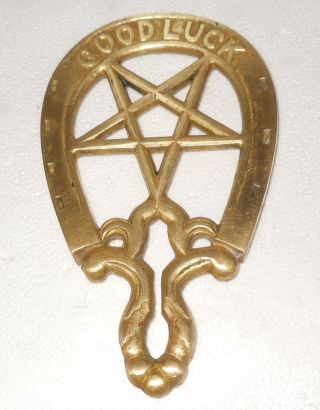 Virginia Metalcrafters 9 - 35 Brass Horseshoe Good Luck Pentagram Trivet photo