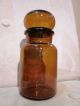 Brown Glass Apothecary Jar W/ Lid From Belgium 8.  5 
