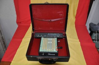 Vtg Retro Monroe Hand Crank Calculator Lx - 160 Carry Case & Keys photo