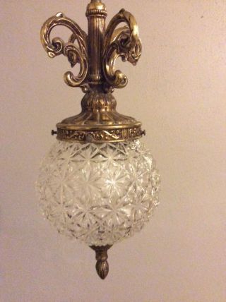 Vintage Cut Crystal Glass Hanging Swag Lamp Globe Germany photo