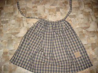 Primitive Prairie Apron,  Blue Homesun Plaid,  30 