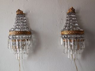 C 1920 French Big Vintage Tiered Crystal Prisms Sconces Empire Rare photo