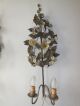 19th C French Huge Tole Flowers & Leaves Sconces Stunning Vintage Old Origina Chandeliers, Fixtures, Sconces photo 2