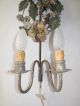 19th C French Huge Tole Flowers & Leaves Sconces Stunning Vintage Old Origina Chandeliers, Fixtures, Sconces photo 8