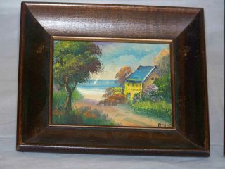 Seascape Roth Listed Artist Antique Oil On Panel Painting Mahogany Frame photo