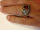 Antique Ruby With 2 Pieces Zircon Stone Ottmani Design Silver Bronze Man Ring Islamic photo 4