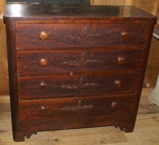 Antique 19th Century Mahogany Veneer Chest Of Drawers Applied Decoration photo