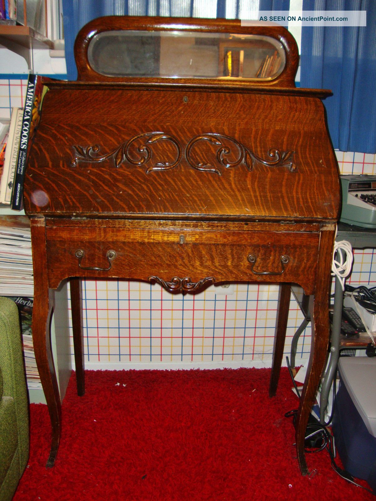 Antique Oak Secretary With Beveled Glass Mirror, Unknown photo