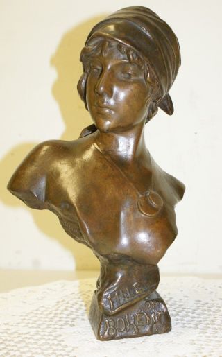 Fabulous Late Fille De Bo 19th - Century French Bronze Bust - Art Neouveau - Signed photo