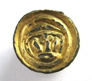 Rare 500 A.  D British Found Anglo Saxon Period Gold Gilt Bronze Button Brooch.  Vf photo
