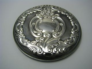 Ornate Sterling Silver Frame Hand Mirror Round Form Handbag Size Wallace Ca1950s photo