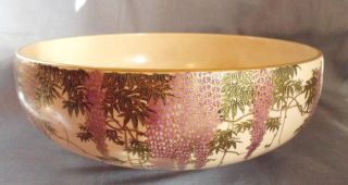 Vintage Large Japanese Satsuma Wisteria Bowl Sgnd Koshida Fine Gold Details photo