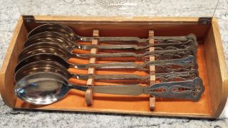 Six Handmade German Silver Teaspoons With Case photo