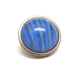 Antique Blue Striated Marble Cabochon Glass Button In Copper Bezel photo