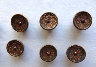 19 Antique Vintage Victorian Buttons 1920/30 Metal Gold Brass Tone Embossed photo