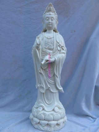 47cm China Dehua White Porcelain Finely Stand Lotus Flower Kwan - Yin Statue photo