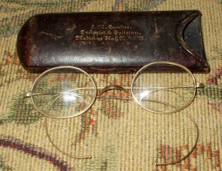 Vintage 1920 ' S Wireframe Eye Glasses With Leather Case - Lqqk photo