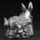 Decorated Handwork Old Miao Silver Carved Rabbit Get Rich Statue Marked Rats photo 3