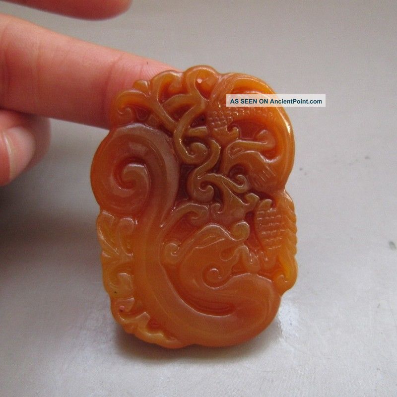 Natural Chinese Huang Dragon Jade Carved Dragon Phoenix Pendant Nr Necklaces & Pendants photo