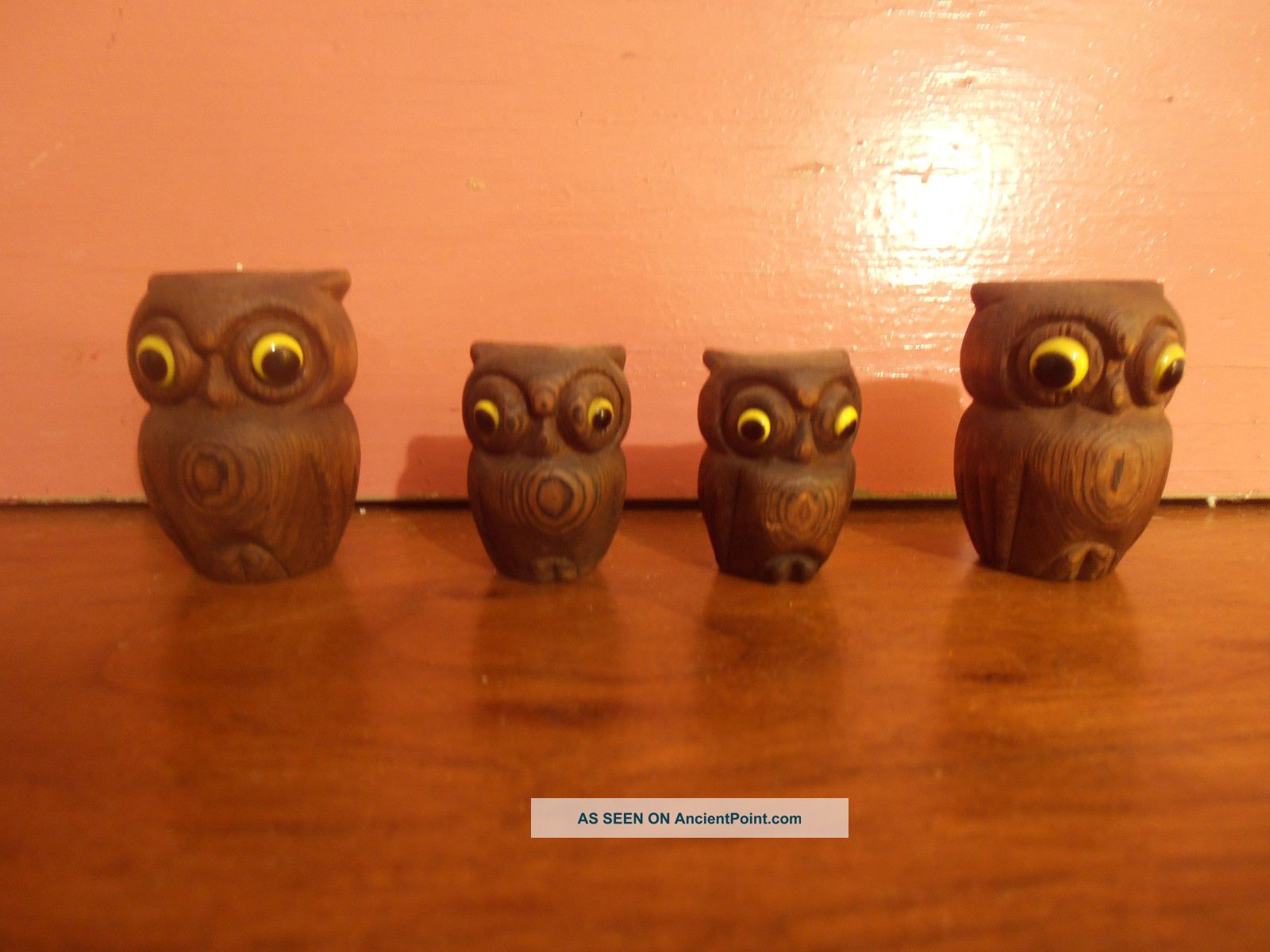 Mid - Century Set Of 4 Wooden Omc Owls - 2 Large & 2 Small Mid-Century Modernism photo