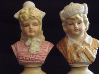 2 Vintage Antique Porcelain Bust Figurine Blonde Girl & Boy - photo