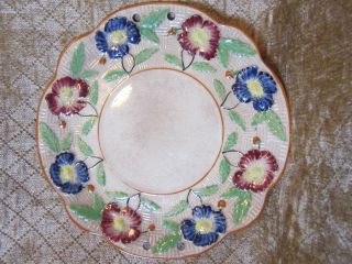 Antique French 9.  5 Inch Floral Plate With Hanging Holes photo