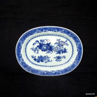 Wonderful Antique Blue White 18th Chinese Porcelain Flower Assiette Serving Dish photo