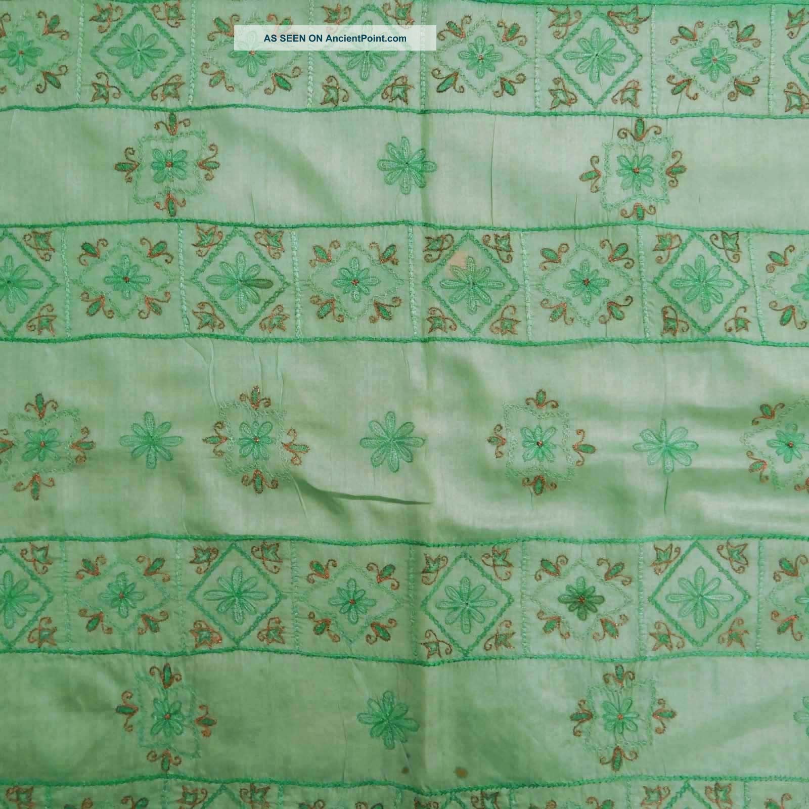 Vintage Saree 100% Pure Silk Embroidered Art Craft Sari Fabric India Wrap Green Other photo