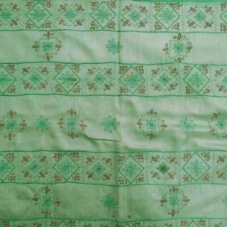 Vintage Saree 100% Pure Silk Embroidered Art Craft Sari Fabric India Wrap Green photo