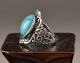 Collectable Tibet Silver Turquoise Old Handwork Inlay Fine Lucky Rare Noble Ring Rings photo 4